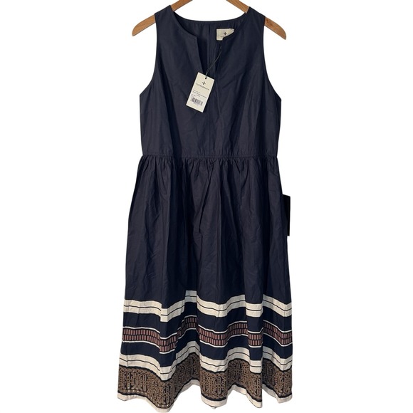 Tuckernuck NEW Dress Midi Riverside Stripe Cotton Eyelet Elsie M Navy Resortwear